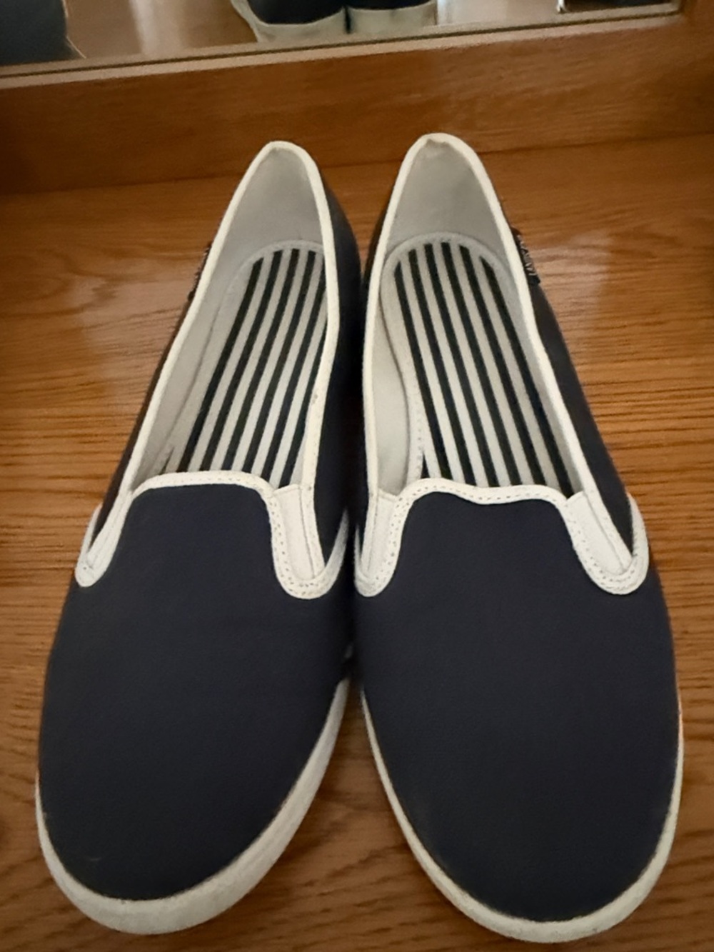 Lands' End Women's Navy Canvas Slip-On Sneakers with White Trim